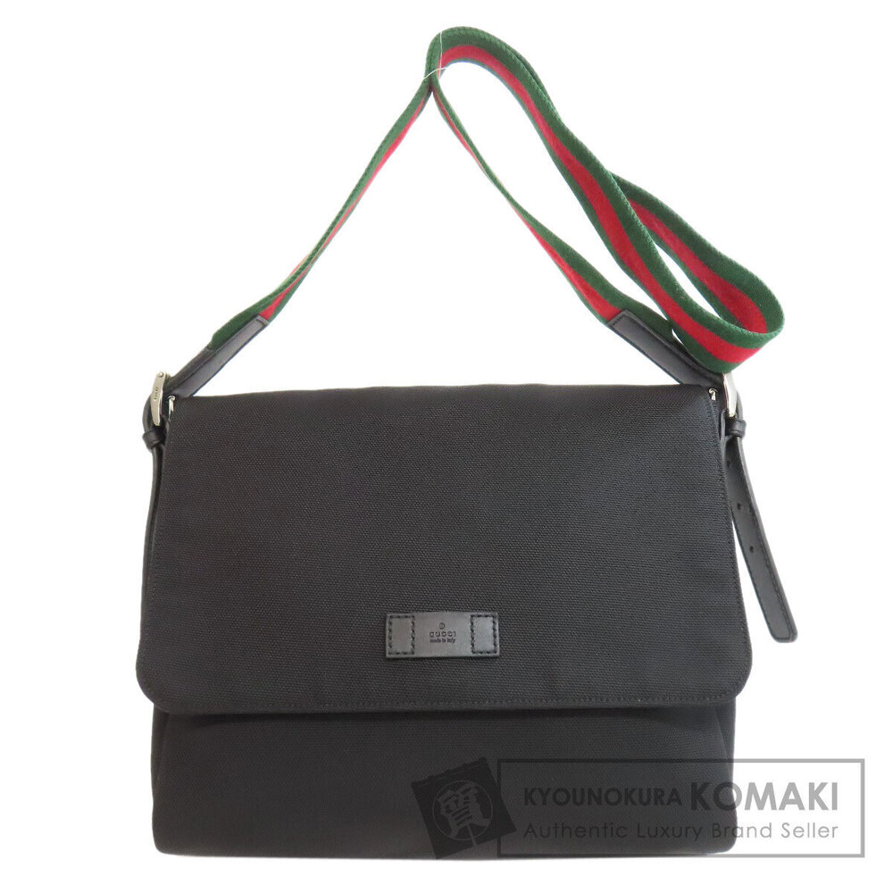 Gucci Techno Web Flap Messenger Shoulder Bag Black